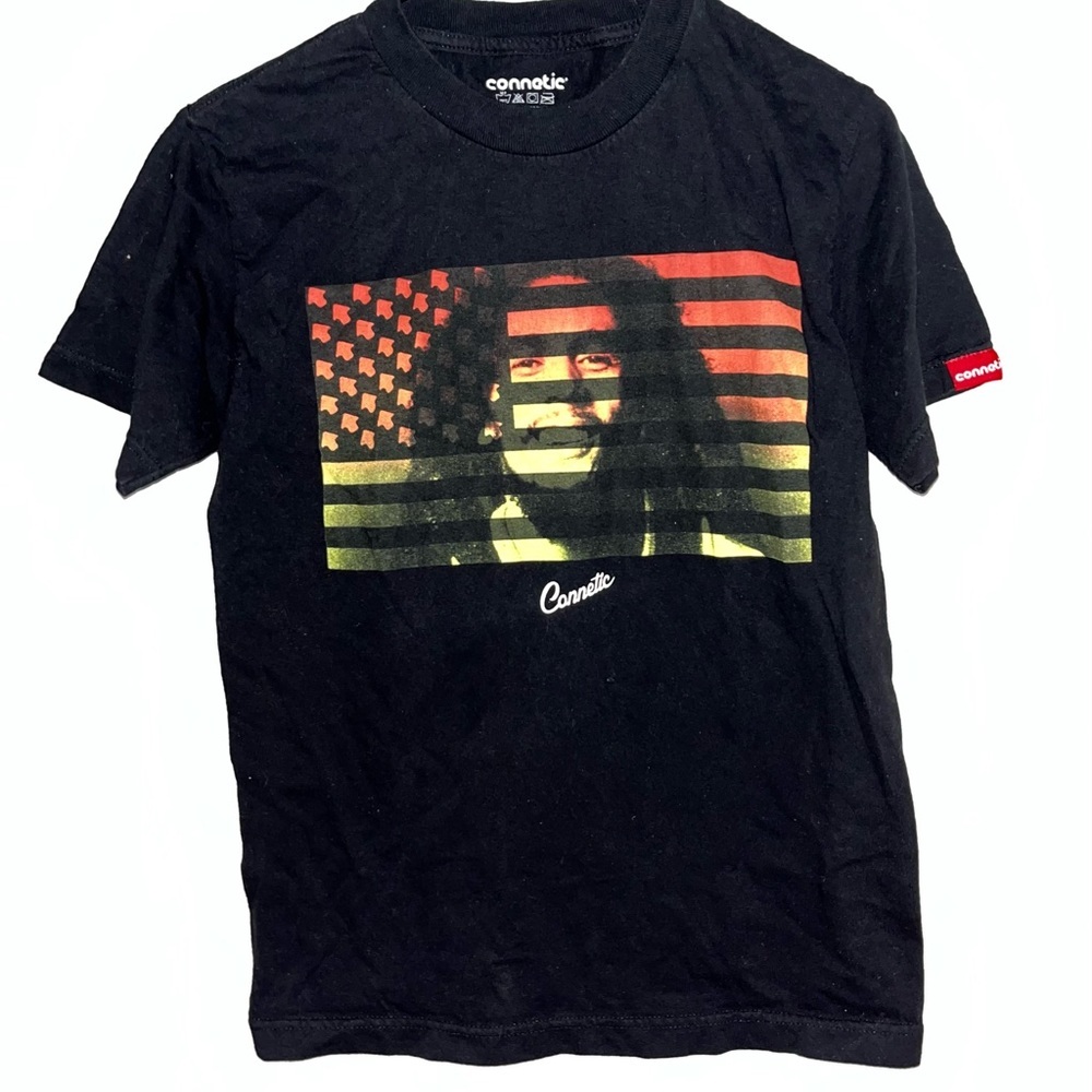 Men’s Connetic Black Tshirt Bob Marley Flag Size Small